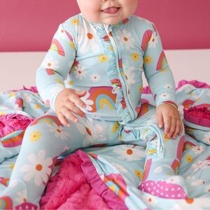 posh peanut dancing daisies ruffle bamboo footie